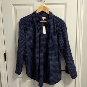 ANTHROPOLOGIE 🆕 NWT PILCRO Blue & White Button Down Plaid Flannel Shirt Size M
